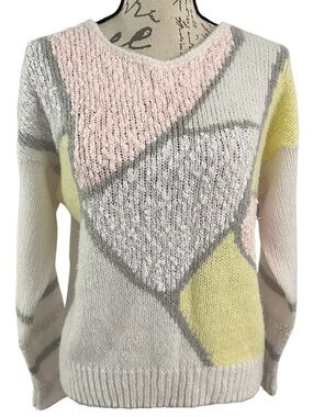 Margules Pastel Geometric Long Sleeve Spring Summer Crewneck Sweater Pink Gray L